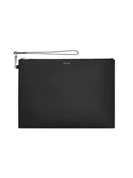 Сумка для документов Saint Laurent Paris из тисненой кожи Grain De Poudre Saint Laurent, черный