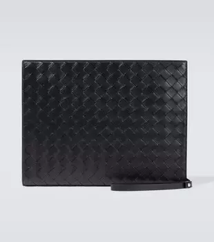 Сумка для документов среднего размера из кожи Intrecciato Bottega Veneta, черный