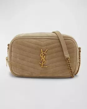 Сумка для фотоаппарата Lou Mini YSL из стеганой замши Saint Laurent, цвет Matt Gold