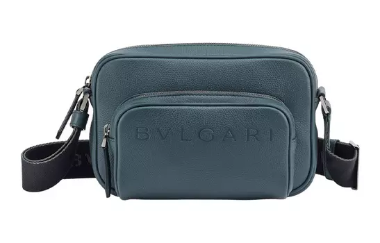 Сумка для фотоаппарата, сумка через плечо, сумка-трубы, мужская серая, из зернистой телячьей кожи с нейлоном серии MAN BVLGARI