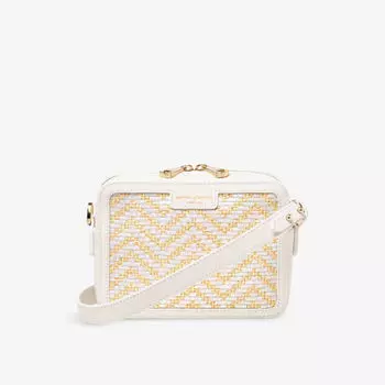 Сумка для фотокамеры из кожи с тисненым логотипом Contrast-Weave Aspinal Of London, белый