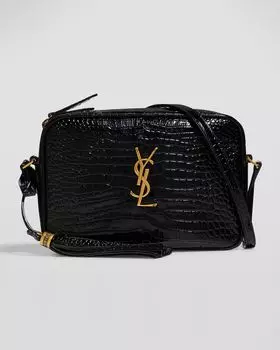 Сумка для фотокамеры Lou Medium YSL с кисточкой из кожи с тиснением под крокодила Saint Laurent, цвет Nero