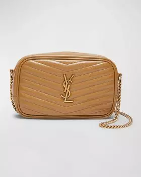 Сумка для фотокамеры Lou Mini YSL из гладкой стеганой кожи Saint Laurent, цвет Praline