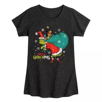 Сумка для игрушек The Grinch Merry Grinchmas, футболка с графическим рисунком для девочек Licensed Character, цвет Heather Black
