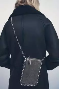 Сумка для мобильного телефона с заклепками ZARA, серый