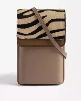 Сумка для мобильного телефона, трансформируемая в сумку через плечо, с клапаном и животным принтом на магните Parfois, светло-коричневый