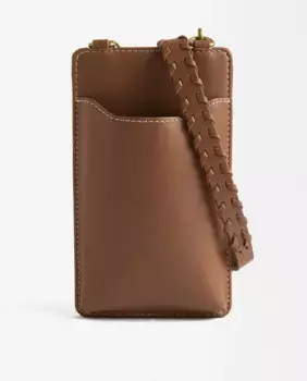 Сумка для мобильного телефона, трансформируемая в сумку через плечо, с плетеной ручкой и застежкой на пуговицы, однотонная Parfois, коричневый