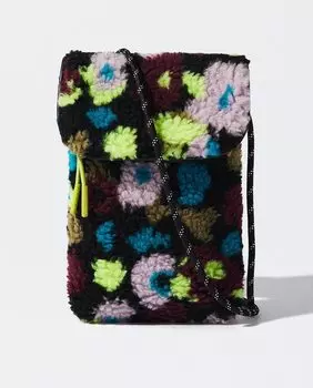 Сумка для мобильного телефона, трансформируемая в сумку на плечо, с застежкой-молнией из овчины с цветочным принтом Parfois, черный