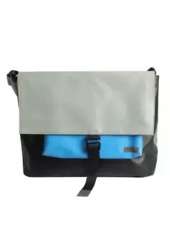 Сумка для ноутбука 7clouds "Tego 7.4", из брезента, цвет Black-Grey-Lightblue