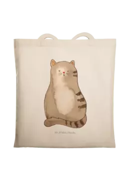 Сумка для переноски Mr & Mrs Panda Katze Sitzen ohne Spruch, кремовый