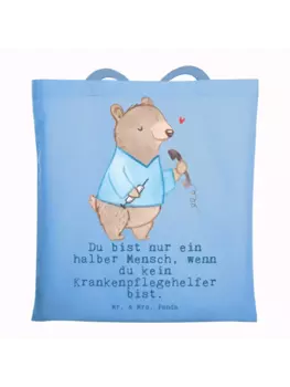 Сумка для переноски Mr & Mrs Panda Krankenpflegehelfer Herz, небесно-синий