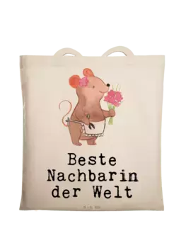 Сумка для переноски Mr & Mrs Panda Maus Beste Nachbarin der Welt, кремовый