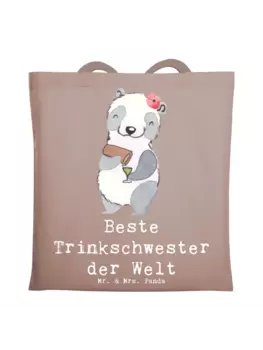 Сумка для переноски Mr & Mrs Panda Panda Beste Trinkschwester der Welt, пастельно-коричневый