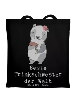 Сумка для переноски Mr & Mrs Panda Panda Beste Trinkschwester der Welt, черный