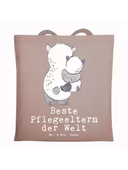Сумка для переноски Mr & Mrs Panda Panda Beste Pflegeeltern der Welt m, пастельно-коричневый