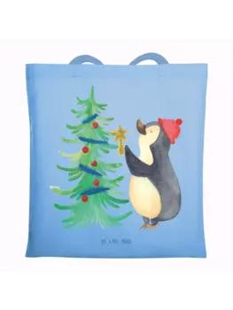 Сумка для переноски Mr & Mrs Panda Pinguin Weihnachtsbaum ohne Spruch, небесно-синий
