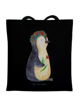Сумка для переноски Mr & Mrs Panda Pinguin Blumen ohne Spruch, черный