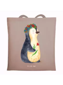 Сумка для переноски Mr & Mrs Panda Pinguin Blumen ohne Spruch, пастельно-коричневый