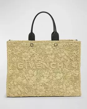 Сумка для покупок G-Tote среднего размера с цветочной вышивкой Givenchy, цвет Natural