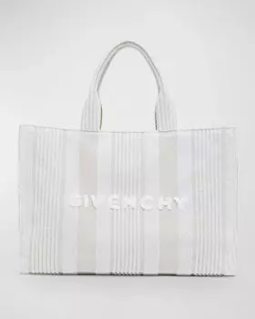 Сумка для покупок G-Tote среднего размера из хлопковой махровой ткани в полоску Givenchy, цвет Ivory