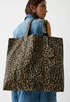 Сумка для покупок Shopper Bershka, крапчатый темно-коричневый