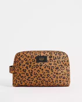 Сумка для туалетных принадлежностей размера XXL с ручкой с анималистичным принтом Wouf, коричневый