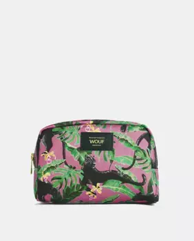 Сумка для туалетных принадлежностей среднего размера с внутренним карманом и принтом пантеры розового, зеленого и черного цветов Wouf