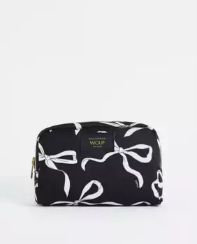 Сумка для туалетных принадлежностей среднего размера с внутренним карманом и черно-белым принтом в виде банта Wouf