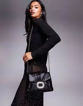 Сумка Edith Jewel Cross Body с цепочкой из черного атласа Public Desire