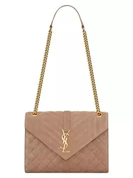 Сумка Envelope среднего размера с цепочкой из замши Mix Matelass Saint Laurent, песочный