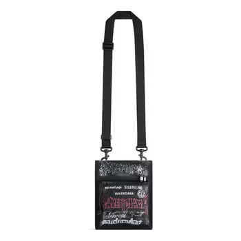 Сумка explorer small pouch with strap diy metal allover 'black' Balenciaga, черный