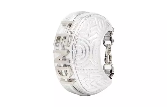 Сумка Fendigraphy Crescent из телячьей кожи, портативная, на запястье, мини, женская, серебристого цвета