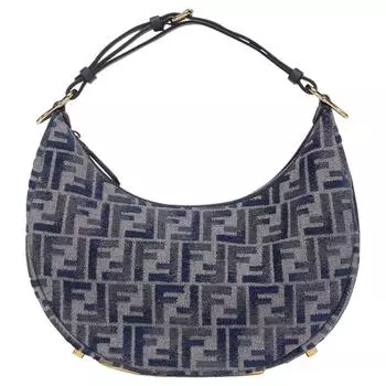Сумка Fendigraphy из телячьей кожи в форме полумесяца, на одно плечо, цвет "трубы", женская, темно-синяя