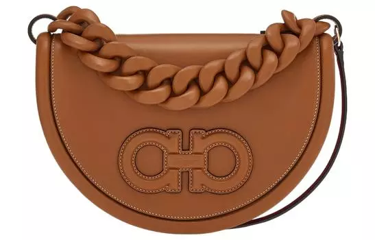 Сумка FERRAGAMO AURA из коровьей кожи в форме полумесяца, сумка через плечо, сумка-мессенджер, женская, коричневого цвета