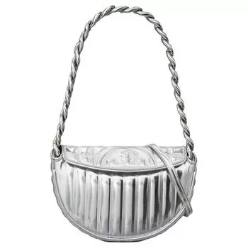 Сумка Fleming из коровьей кожи с полумесяцем, портативная сумка через плечо, мини-сумка через плечо, женская, серебристая TORY BURCH