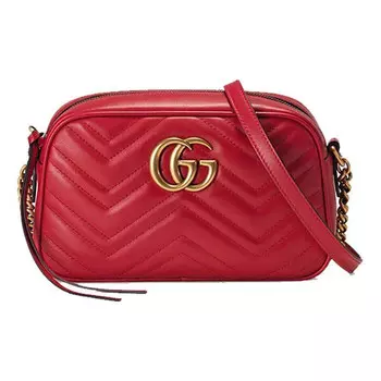 Сумка gg marmont gold logo leather chain small red classic shoulder messenger bag Gucci, красный