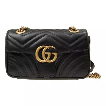 Сумка gg marmont leather single-shoulder chain bag mini black Gucci, черный