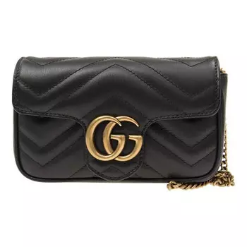 Сумка gg marmont matelasse leather super mini bag 'black' Gucci, черный
