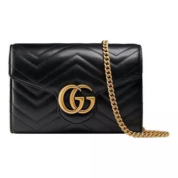 Сумка gg marmont matelasse mini bag 'black' Gucci, черный