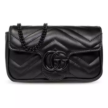 Сумка gg marmont matelasse super mini bag 'black' Gucci, черный