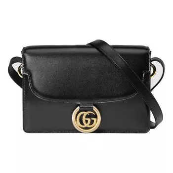 Сумка gg ring gold logo leather shoulder messenger bag small black classic Gucci, черный