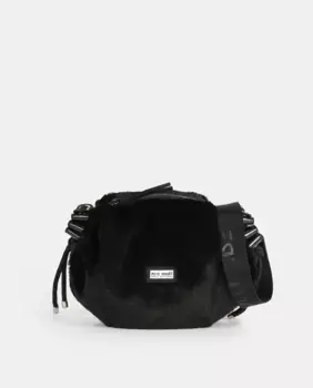 Сумка-гондола из синтетического меха с присборенной застежкой-молнией по бокам и регулируемой нейлоновой ручкой Pepe Moll, черный