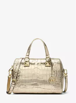 Сумка Grayson Medium из металлизированной кожи с тиснением под крокодила Michael Kors, золотой