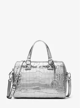Сумка Grayson Medium из металлизированной кожи с тиснением под крокодила Michael Kors, серебряный