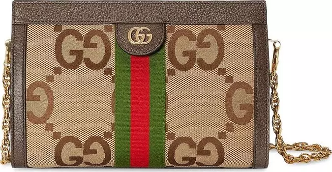 Сумка Gucci Ophidia Jumbo GG Small Shoulder Bag Camel/Ebony, кэмел
