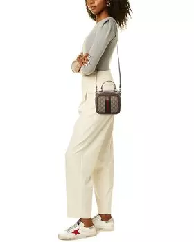 Сумка Gucci Ophidia Mini GG Supreme из ткани и кожи с ручкой сверху, коричневый