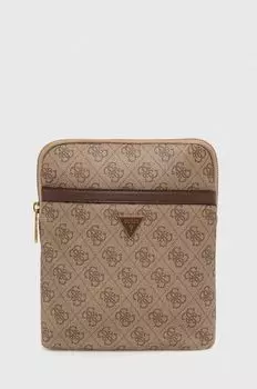 Сумка мужская на плечо Guess с фирменным принтом, бежевый