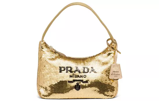 Сумка-хобо через плечо, мини, женская, золотистого цвета PRADA