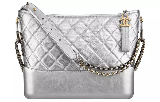 Сумка-хобо Gabrielle из телячьей кожи, цепочка, через плечо, большая женская, серебристая CHANEL