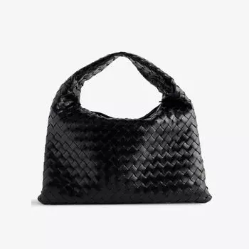 Сумка-Хобо из кожи Intrecciato-Weave среднего размера Bottega Veneta, черный